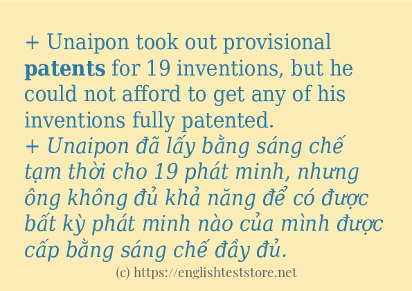 Cách sử dụng và câu ví dụ của từ patents