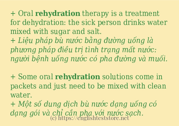 Cách sử dụng và câu ví dụ của từ rehydration Cách sử dụng và câu ví dụ của từ rehydration