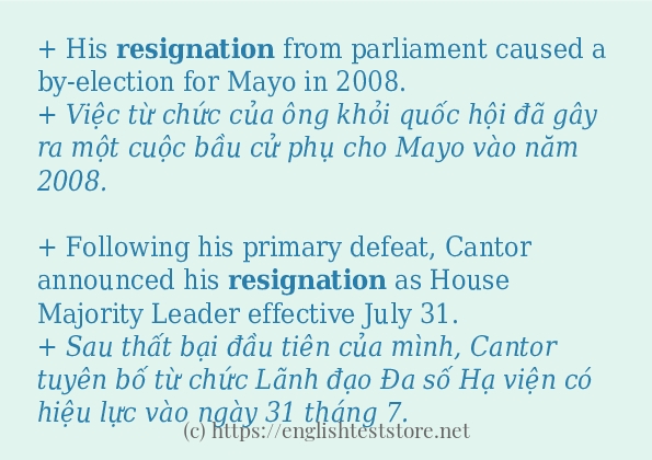 Cách sử dụng và câu ví dụ của từ resignation