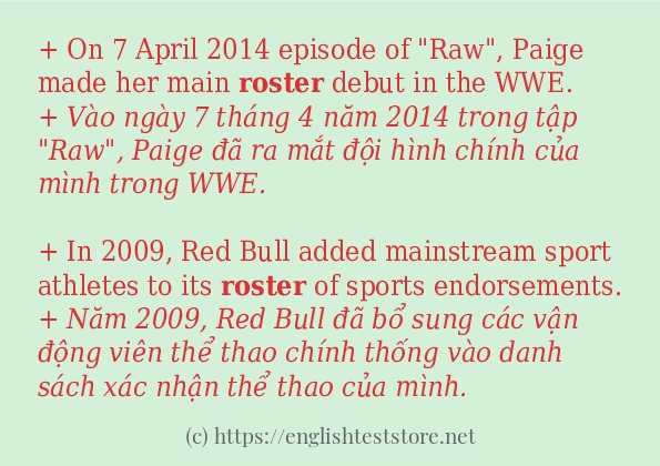 Cách sử dụng và câu ví dụ của từ roster