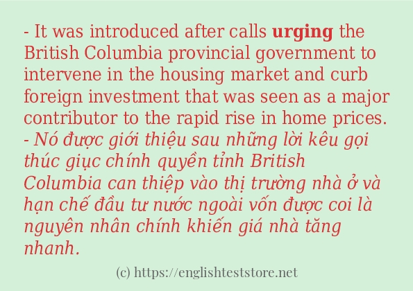Cách sử dụng và câu ví dụ của từ urging