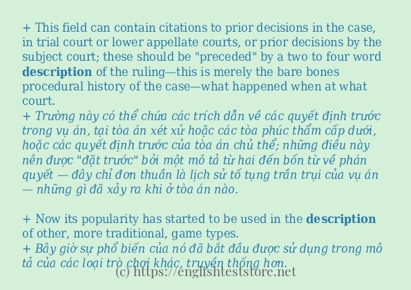 Câu ví dụ của từ description