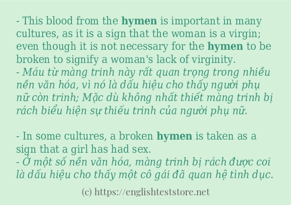 Câu ví dụ của từ hymen