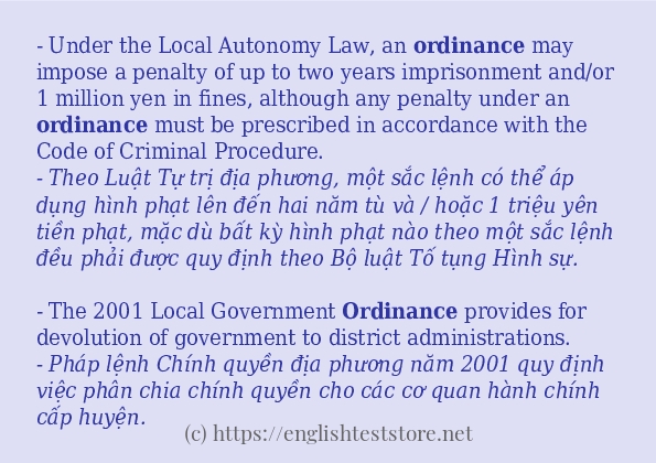 Câu ví dụ của từ ordinance