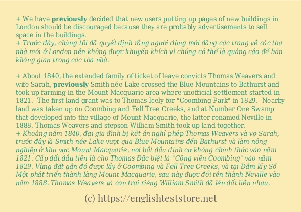 Câu ví dụ của từ previously