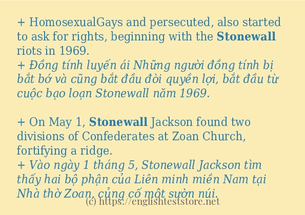 Câu ví dụ của từ stonewall Câu ví dụ của từ stonewall