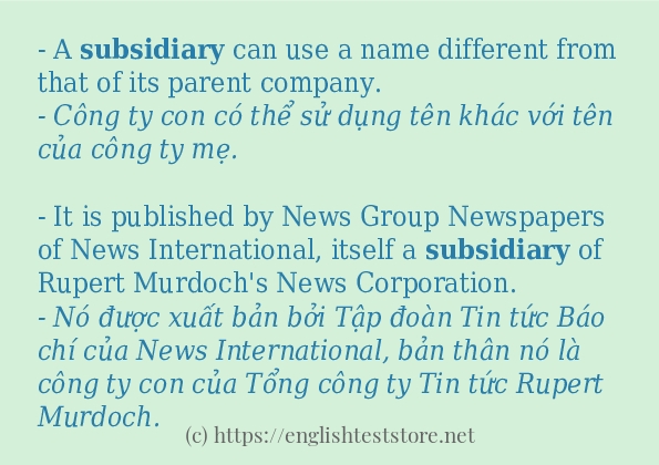 Câu ví dụ của từ subsidiary