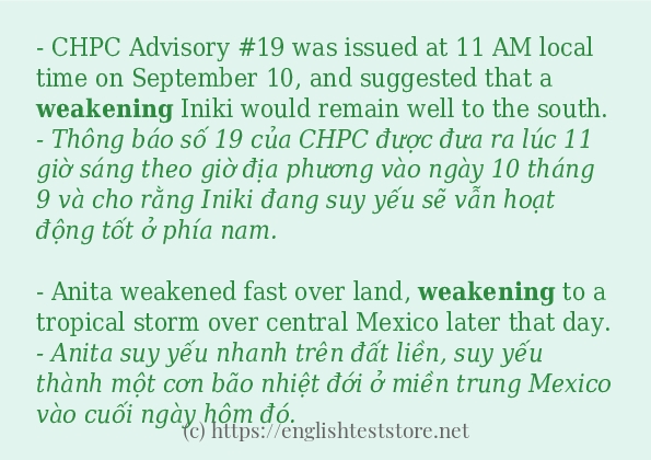 Câu ví dụ của từ weakening