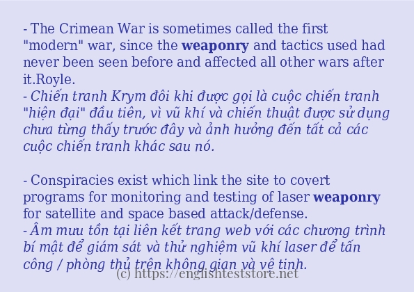 Câu ví dụ của từ weaponry