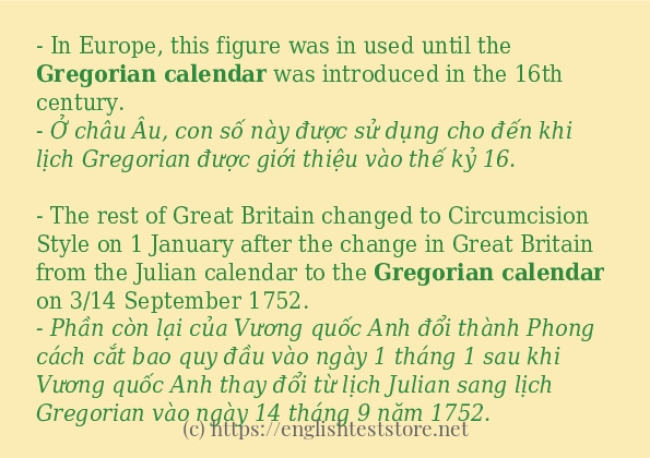 Gregorian calendar câu ví dụ và cách sử dụng