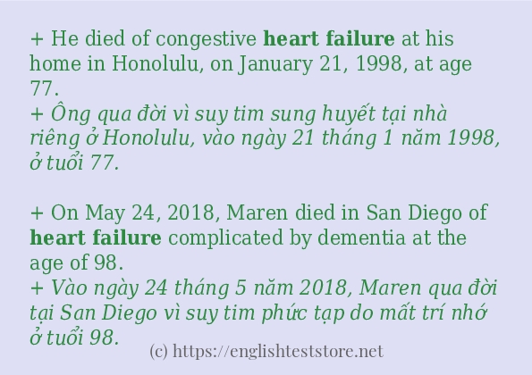 Heart failure cách sử dụng và câu ví dụ
