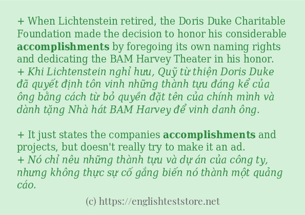 accomplishments câu ví dụ và cách dùng accomplishments câu ví dụ và cách dùng