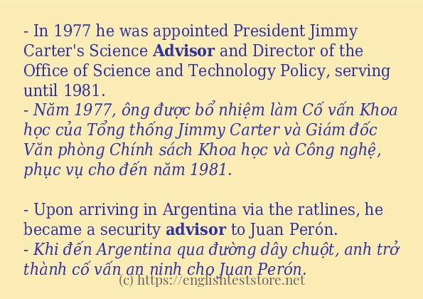 advisor áp dụng trong câu và ví dụ