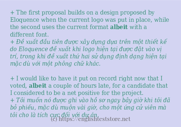 albeit cách dùng trong câu và ví dụ