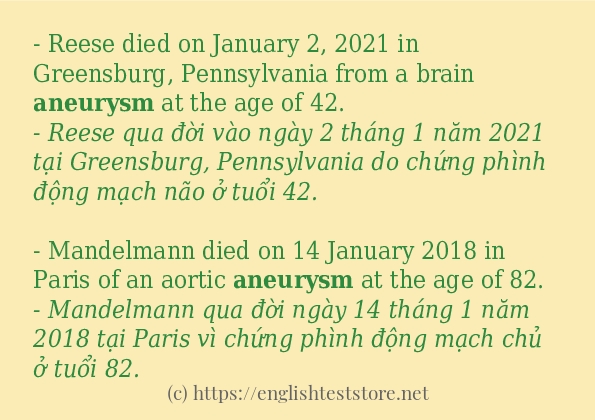 aneurysm các cách dùng và câu ví dụ
