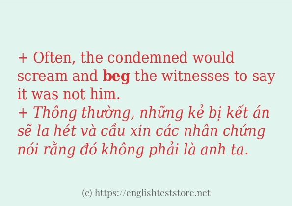 beg các ví dụ và câu điển hình