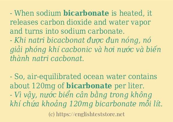 bicarbonate cách dùng trong câu và ví dụ