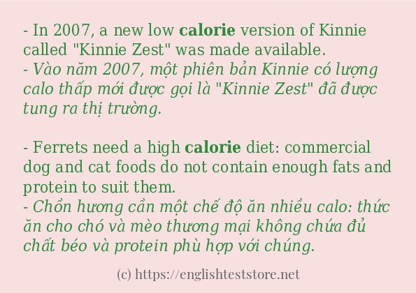 calorie cách sử dụng trong câu và ví dụ