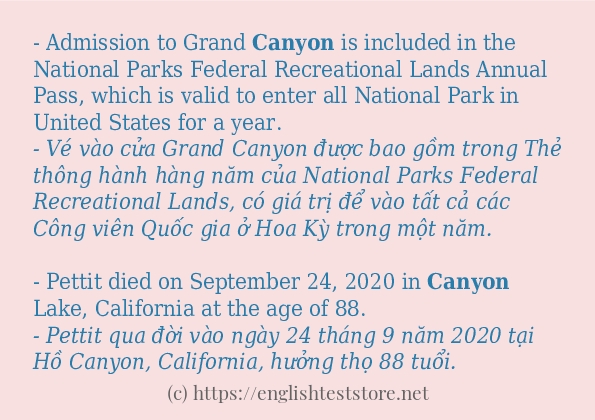 canyon cách sử dụng và câu ví dụ