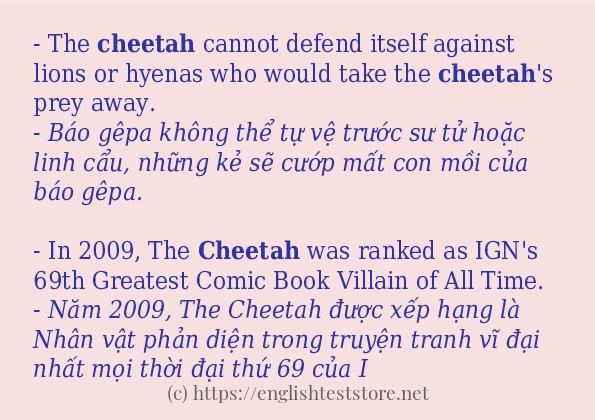 cheetah câu ví dụ và cách sử dụng