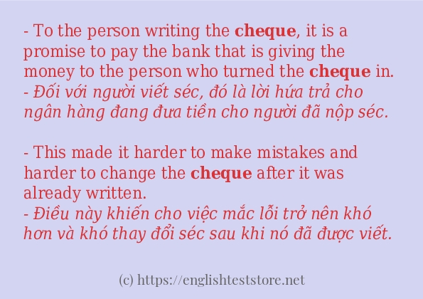 cheque cách dùng trong câu và ví dụ