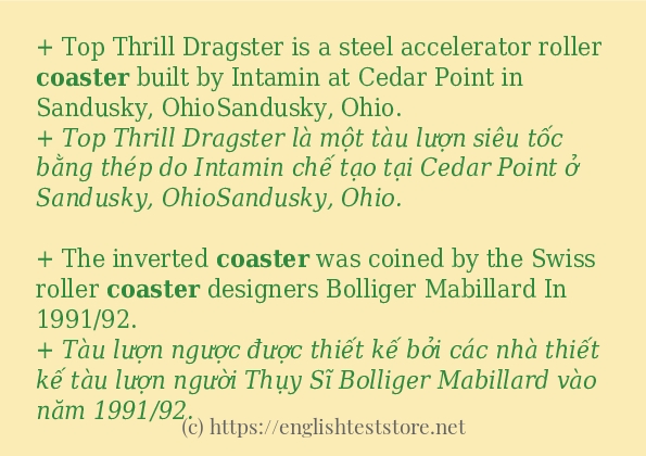coaster áp dụng trong câu và ví dụ