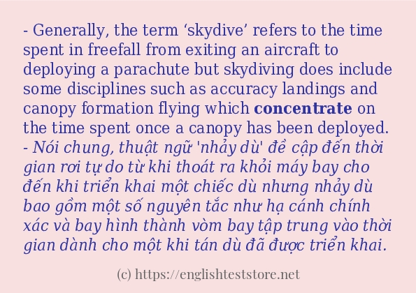 concentrate các ví dụ và câu điển hình