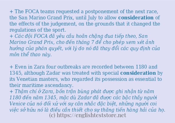 consideration cách sử dụng trong câu và ví dụ