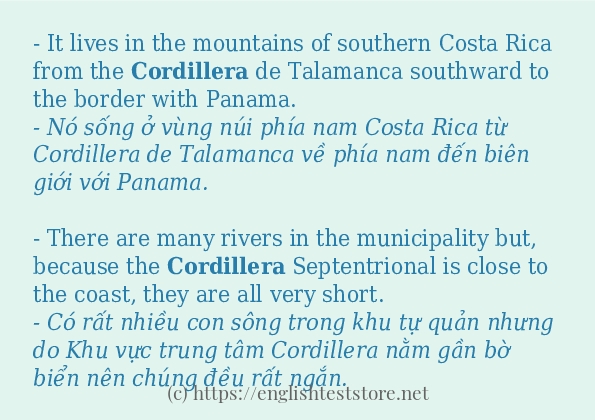 cordillera các cách dùng và câu ví dụ