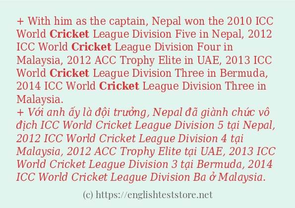 cricket sử dụng như thế nào và câu ví dụ