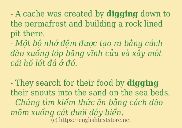 digging ví dụ và cách sử dụng trong câu