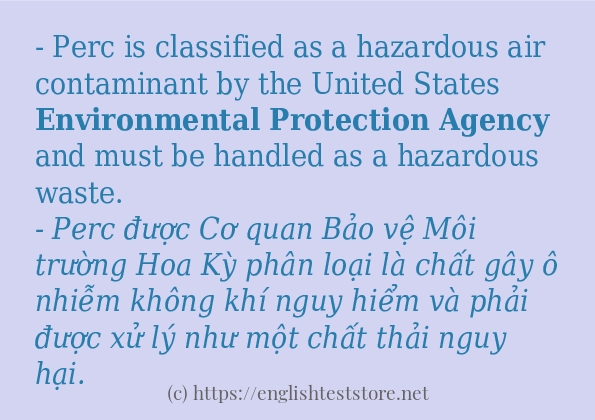 environmental protection agency sử dụng như thế nào và câu ví dụ