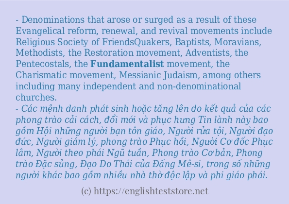 fundamentalist câu ví dụ và cách sử dụng fundamentalist câu ví dụ và cách sử dụng