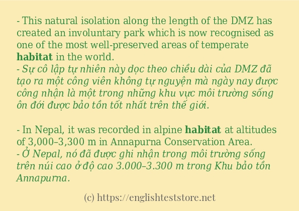 habitat sử dụng như thế nào và câu ví dụ