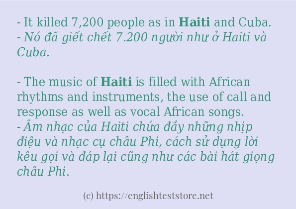 haiti ví dụ và cách sử dụng trong câu