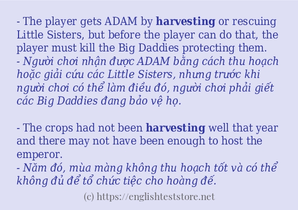 harvesting cách dùng và ví dụ trong câu