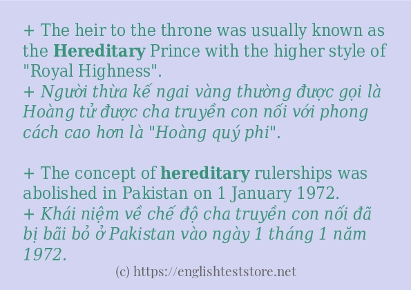 hereditary cách dùng và ví dụ trong câu