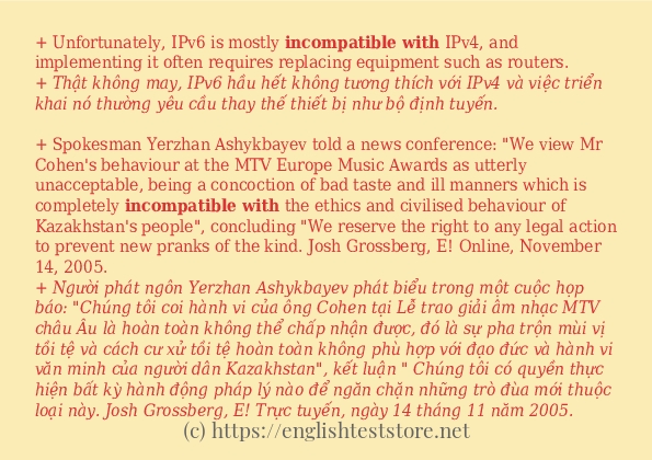 incompatible with sử dụng thực tế trong câu