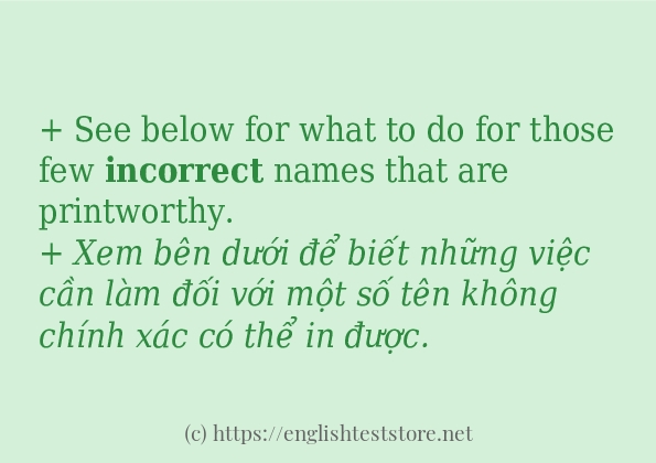 incorrect ví dụ và cách sử dụng trong câu