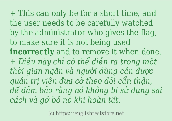 incorrectly cách dùng và câu ví dụ