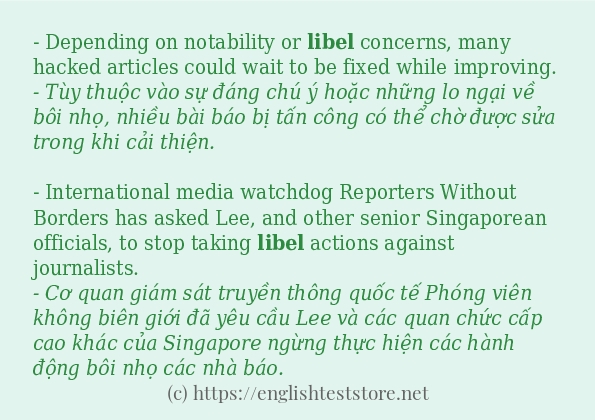 libel các ví dụ và câu điển hình libel các ví dụ và câu điển hình