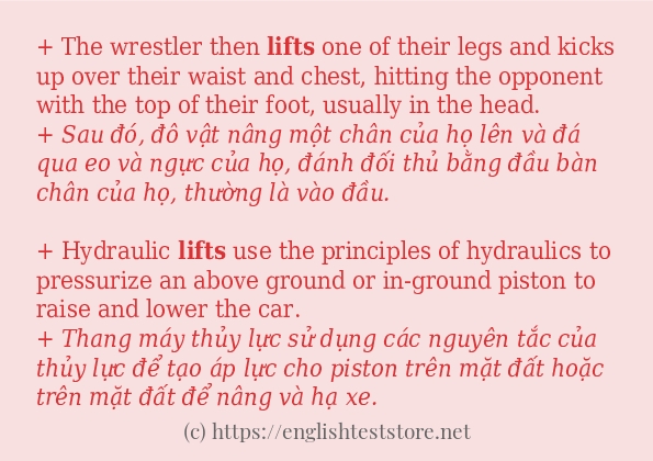 lifts câu ví dụ và cách sử dụng