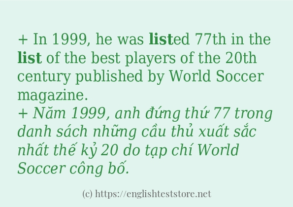 list cách dùng trong câu và ví dụ