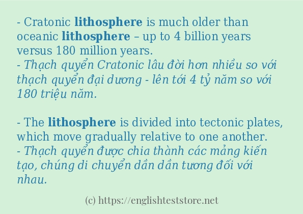 lithosphere câu ví dụ và cách dùng