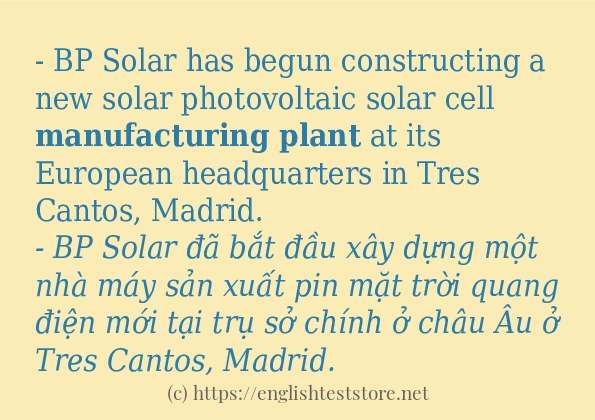 manufacturing plant sử dụng như thế nào và câu ví dụ