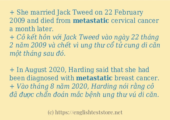 metastatic các ví dụ và câu điển hình