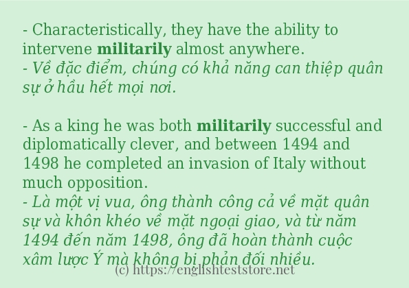 militarily ví dụ và cách sử dụng trong câu