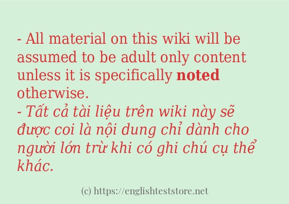 noted ví dụ và cách sử dụng trong câu