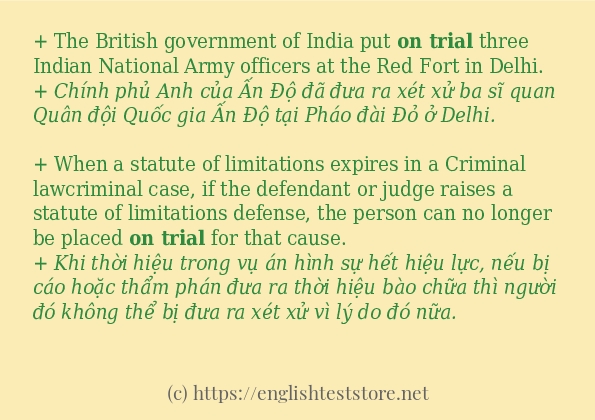 on trial cách dùng và câu ví dụ