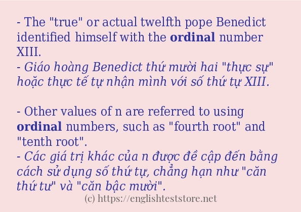 ordinal sử dụng thực tế trong câu